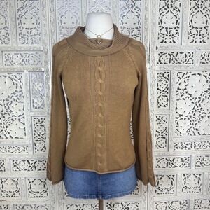 Vtg‎ Heirloom Collectibles Boho Brown Cableknit Flare Sleeve Cowlneck Sweater